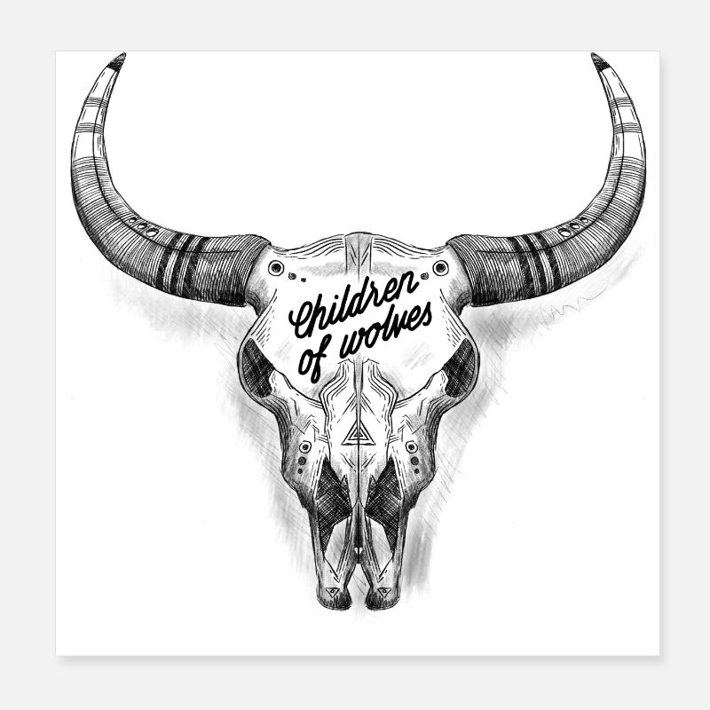 Badass Skull Bison Design Poster 8" x 8" (20x20 cm)