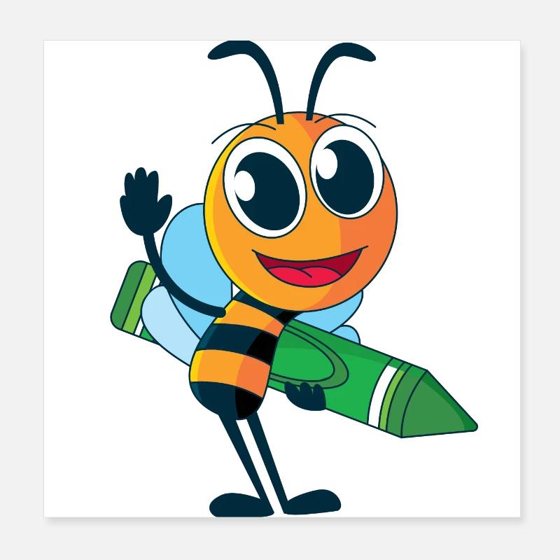 Abeille avec crayon Poster 20 x 20 cm