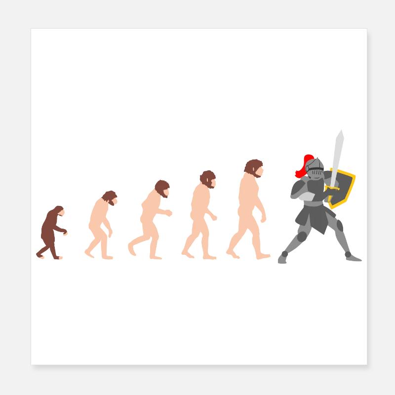 Ritter Human Evolution Lustig Design Geschenkidee Poster 20x20 cm