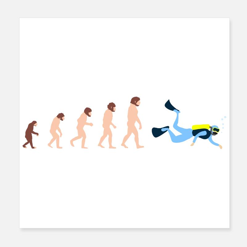 Tauchen Human Evolution Taucher Lustiges Geschenk Poster 20x20 cm