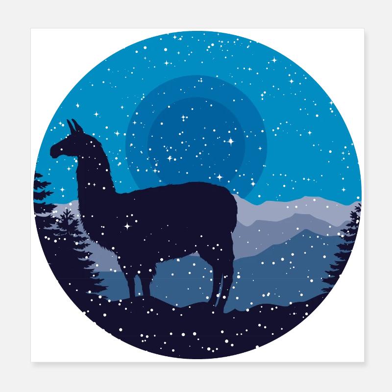 Llama in the moonlight Poster 8" x 8" (20x20 cm)