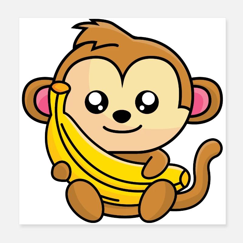 Singe avec une grosse banane jaune à la main Poster 20 x 20 cm