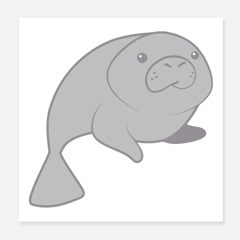 Cute round manatee Poster 8" x 8" (20x20 cm)