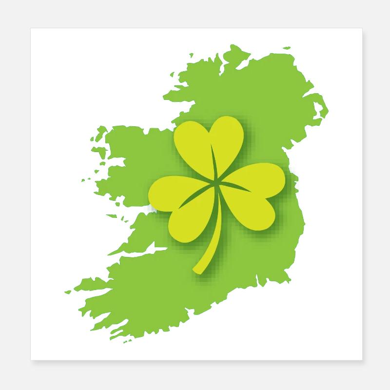 Ireland Irish map with shamrock Poster 8" x 8" (20x20 cm)