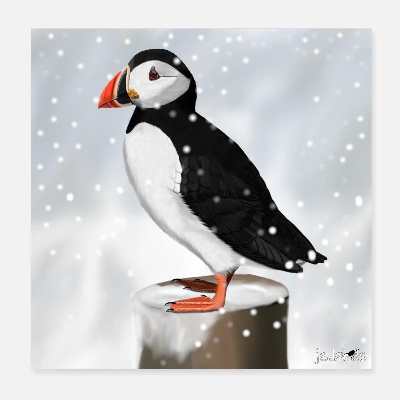 Macareux peint dans la conception d'oiseaux de neige Poster 20 x 20 cm