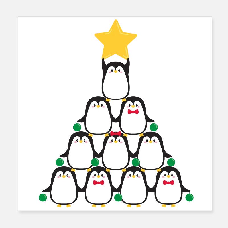 Arbre de Noël pingouins Poster 20 x 20 cm