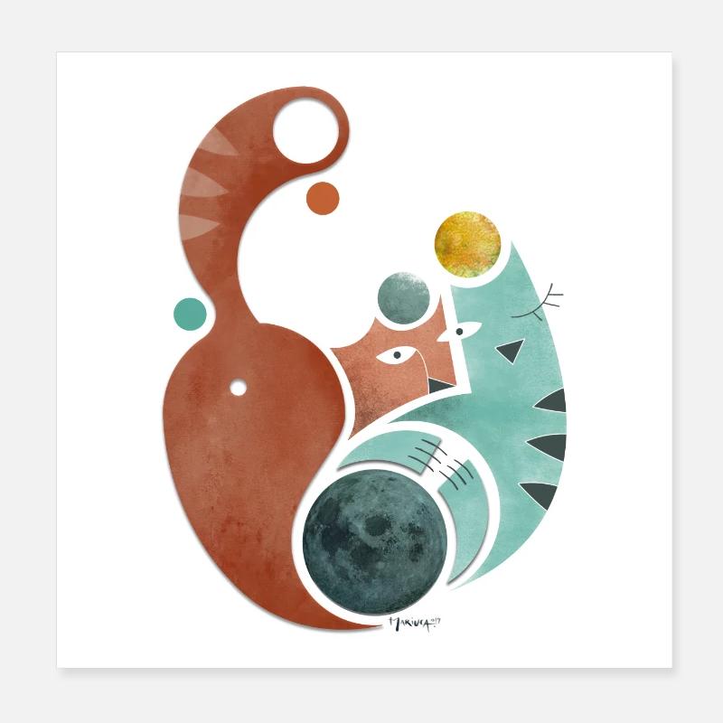 Poster "deux chats et la lune" Poster 20 x 20 cm