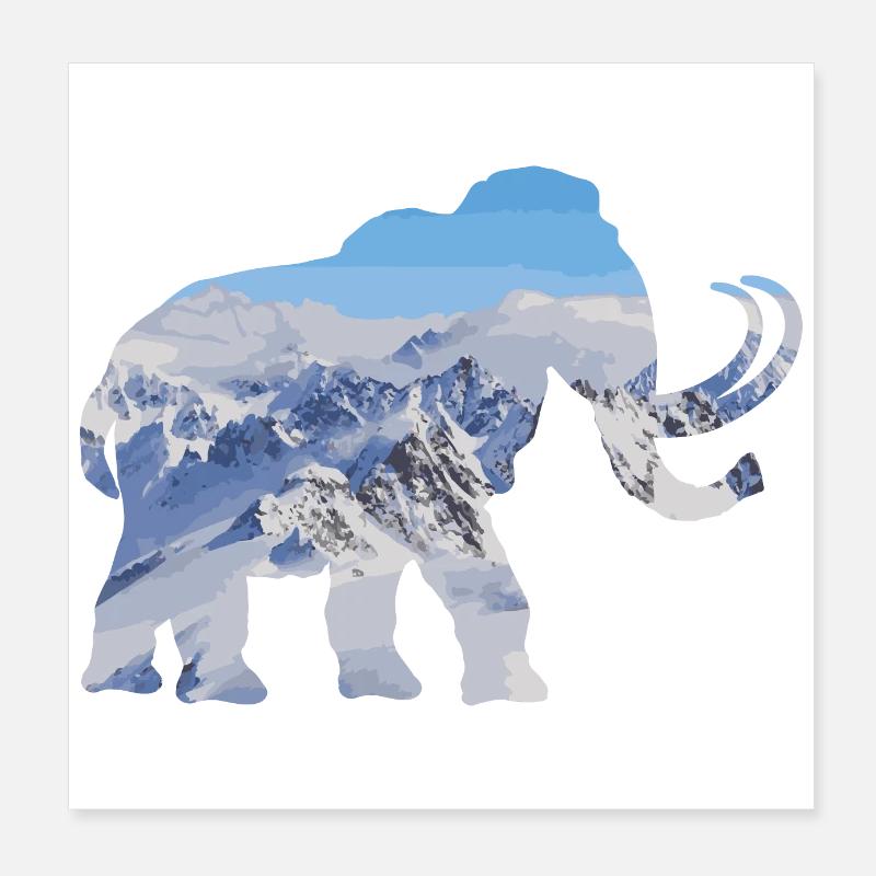 Double Exposure Animals Mammoth Funny Gift Poster 8" x 8" (20x20 cm)