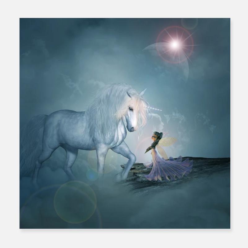 Wunderbares Einhorn mit Fee Poster 20x20 cm