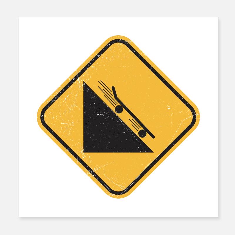 Downhill Skateboard Warning Sign Funny Gift Poster 8" x 8" (20x20 cm)