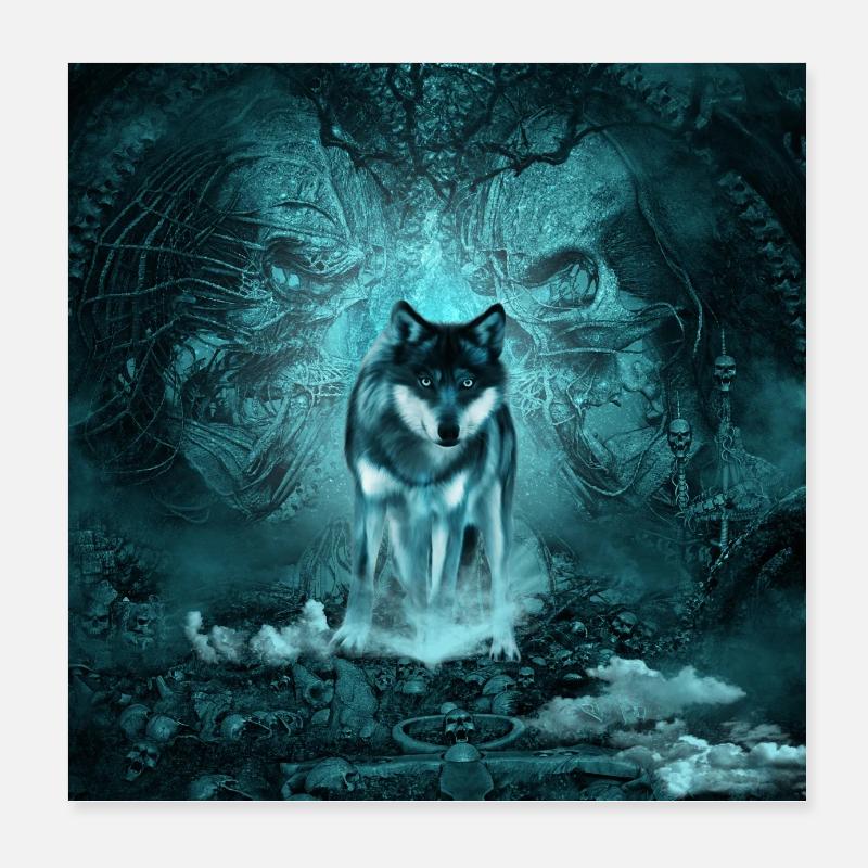 Super Wolf in der Nacht Poster 20x20 cm