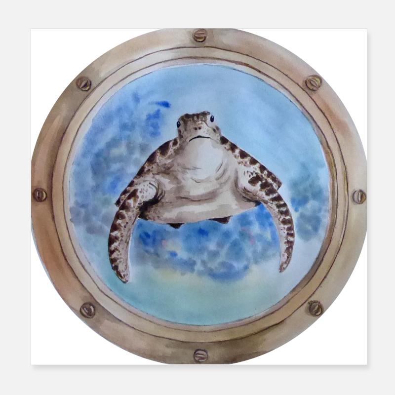porthole turtle Poster 8" x 8" (20x20 cm)