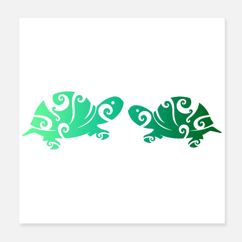 Maori turtle couples in love green gift Poster 8" x 8" (20x20 cm)