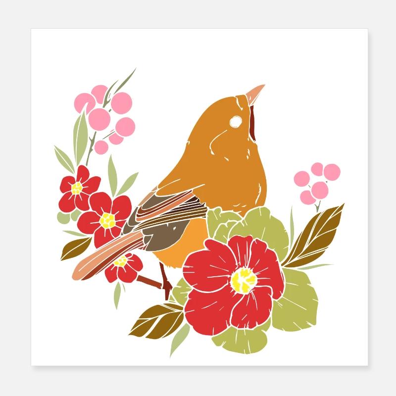 Spring bird in the flowers Poster 8" x 8" (20x20 cm)