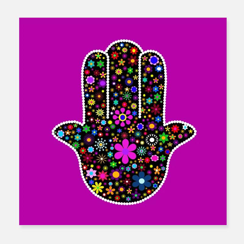 Hand von Fatima mit bunten Blumen Poster 20x20 cm
