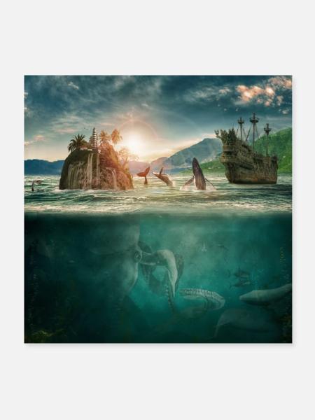 Unterwasserwelt der Phantasie - Poster 20x20 cm - Weiß - Vorne