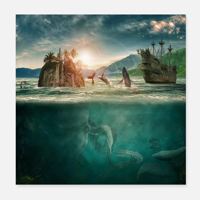 Underwater world of imagination Poster 8" x 8" (20x20 cm)