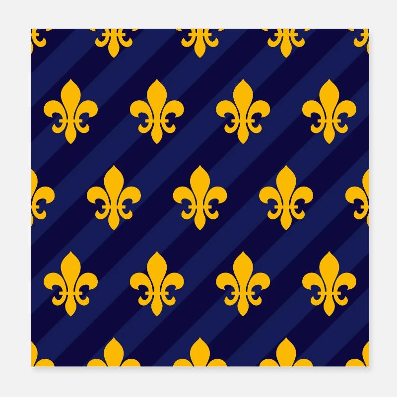 Fleur de Lys / Fleur de Lis Blau-Orange 2 Muster - Poster 20x20 cm - Weiß