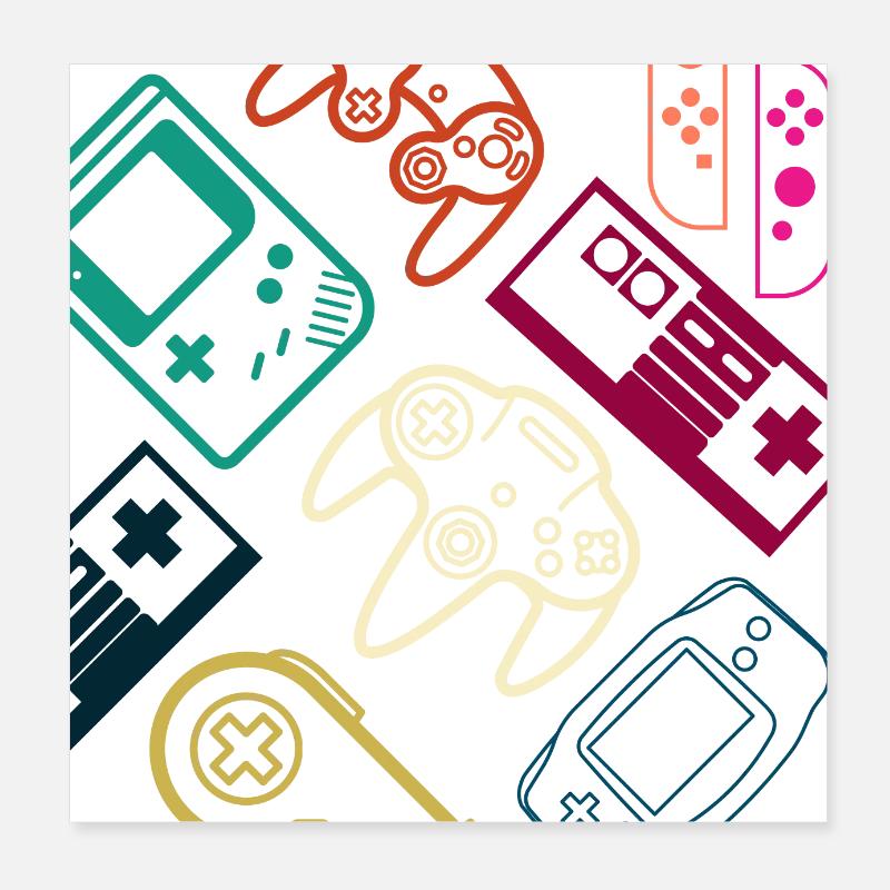 Videospiel-Controller in Neonfarben Maske Poster 20x20 cm