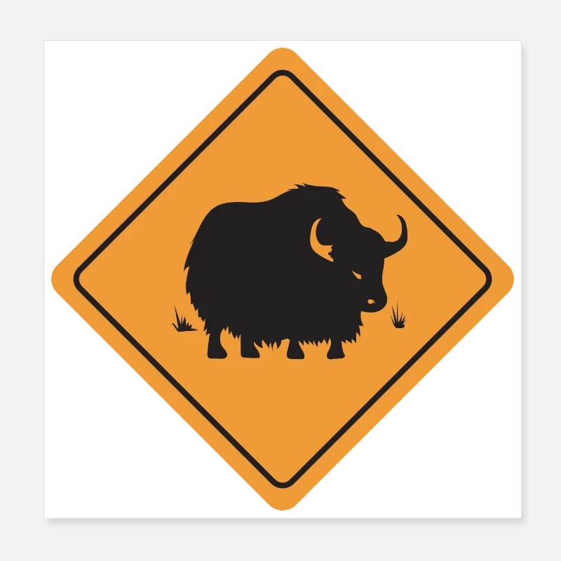 Panneau de signalisation attention yak Idée cadeau drôle Poster 20 x 20 cm