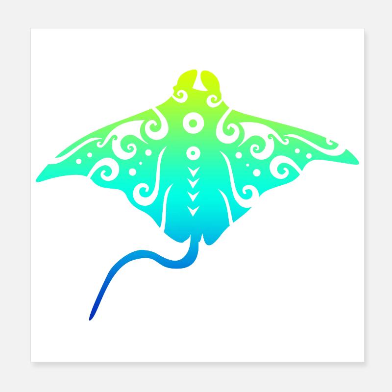 Maori Stingray Polynesian Tribal Tattoo Gift Poster 8" x 8" (20x20 cm)