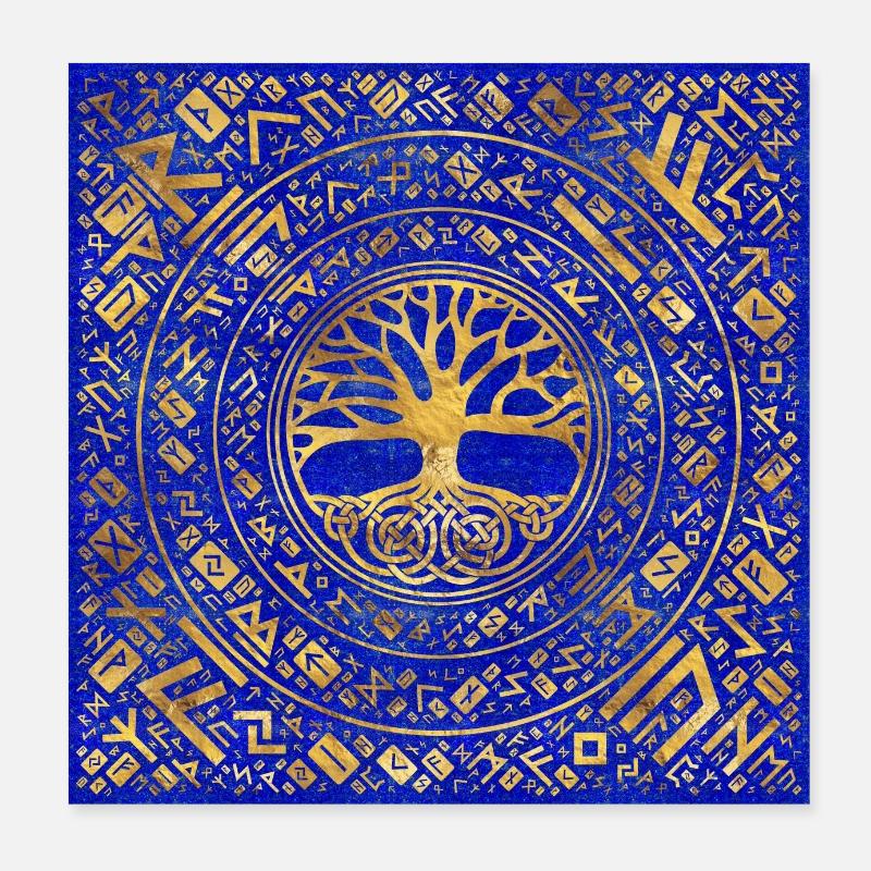 Arbre de vie -Yggdrasil Runic Pattern - Poster 20 x 20 cm - blanc