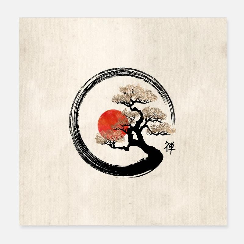 Enso Circle and Bonsai Tree - Poster 8" x 8" (20x20 cm) - white