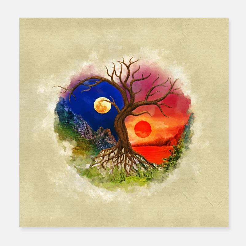 Yin Yang Tree Landscape Poster 8" x 8" (20x20 cm)