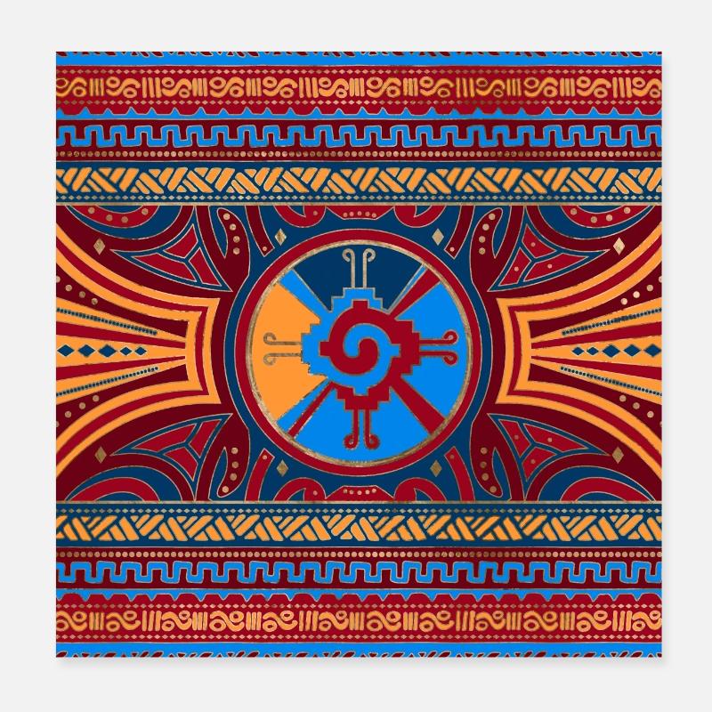 Buntes Hunab Ku Maya Symbol - Poster 20x20 cm - Weiß