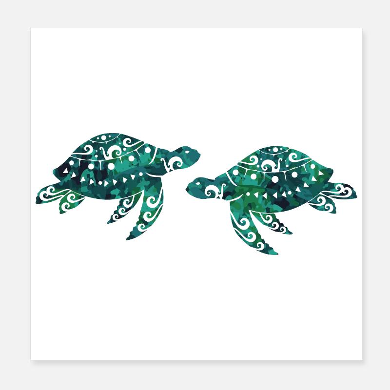 Maori turtle pair Polynesian tribal tattoo Poster 8" x 8" (20x20 cm)