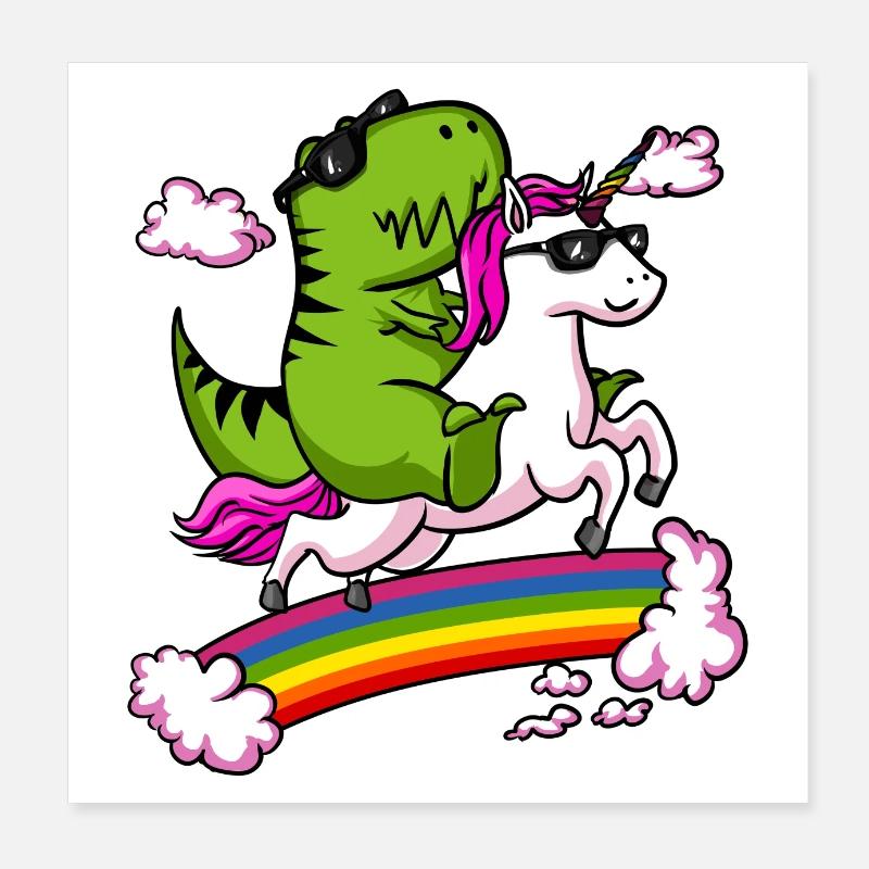 T-Rex Dinosaurier Reiten Einhorn Poster 20x20 cm