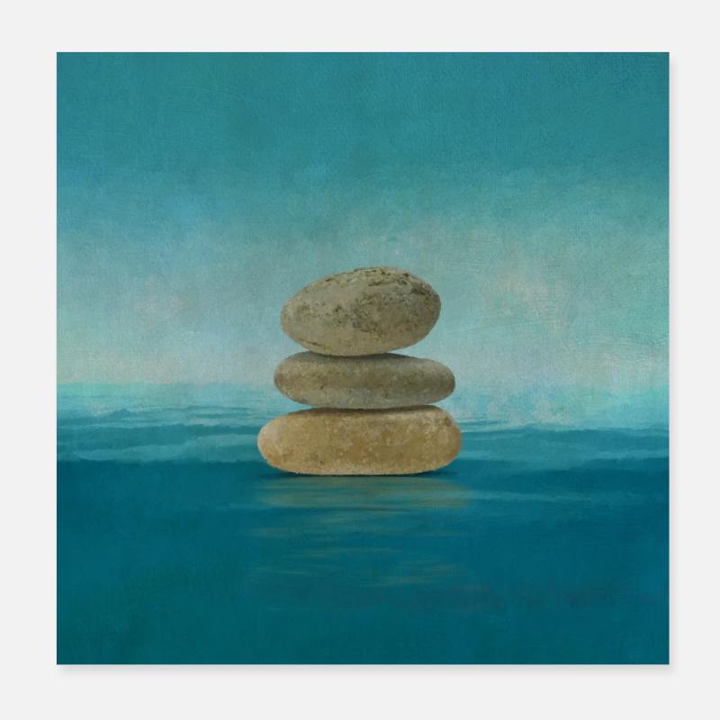 Zen Stones on Water - Mischtechnik - Poster 20x20 cm - Weiß