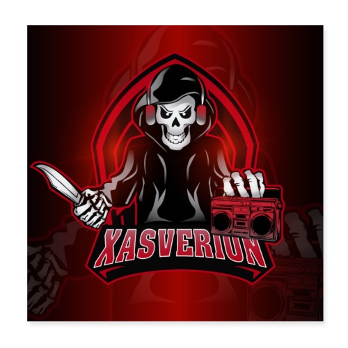 Xasverion Knife/Radio Logo w. red background - Poster 20x20 cm