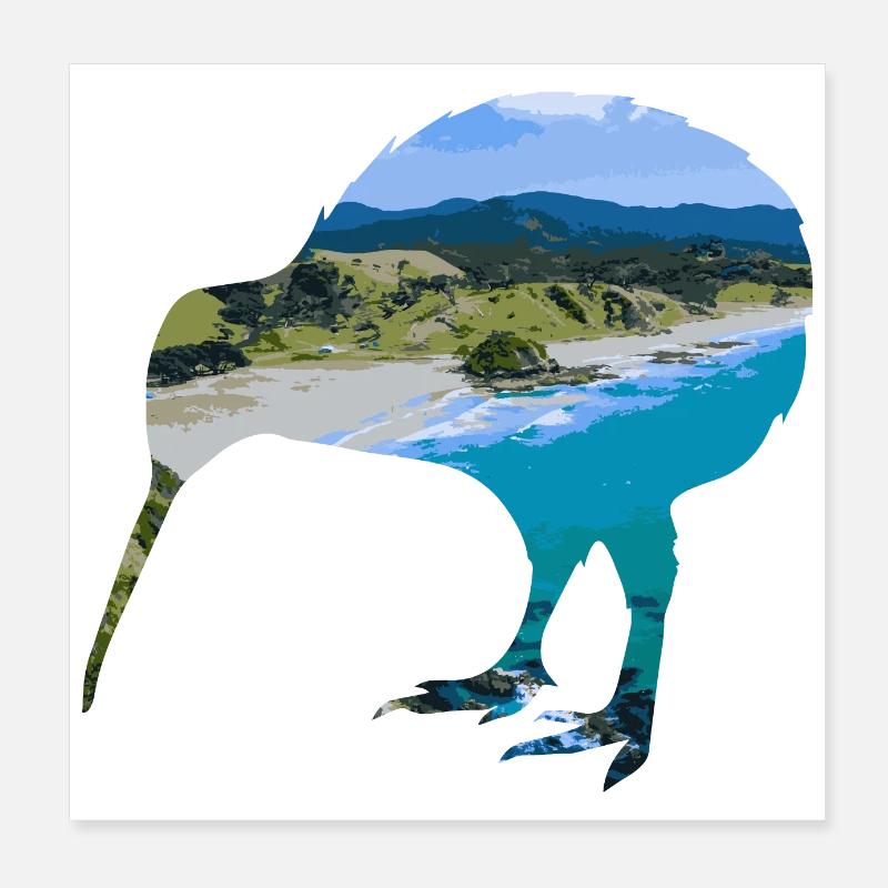 Double Exposure Animals Kiwi Vogel Geschenkidee Poster 20x20 cm