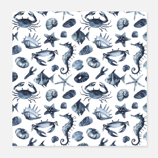 Sea horse starfish fish ocean marine animals pattern' Poster | Spreadshirt