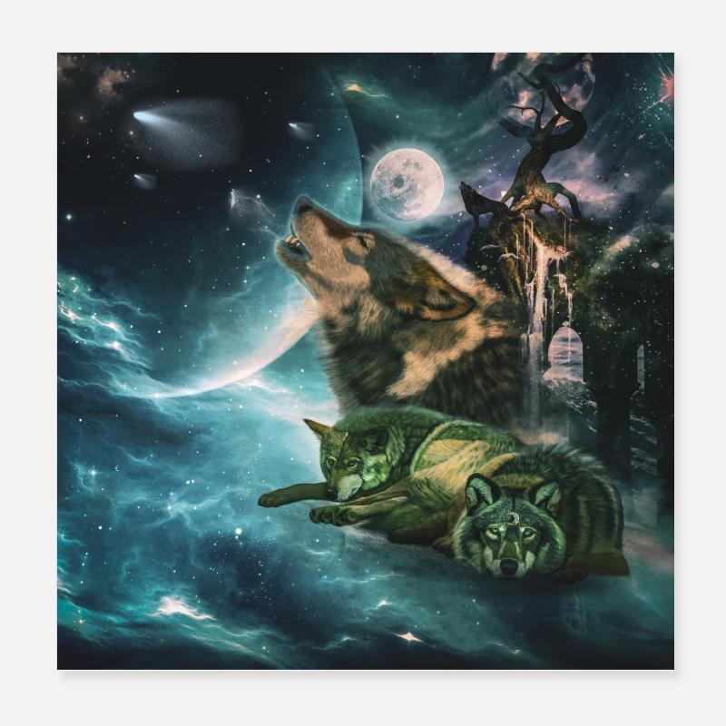 Wolf, der im Mondschein mpresst Poster 20x20 cm