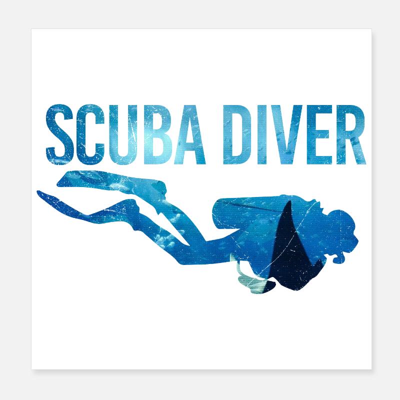 Double Exposure Tauchen Scuba Diver Geschenkidee Poster 20x20 cm