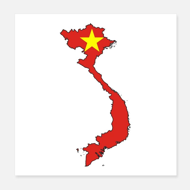 Vietnam Outline Map Over National Flag Icon Poster 8" x 8" (20x20 cm)