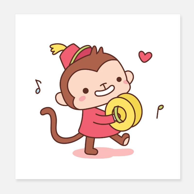 Süßer glücklicher Affe mit Becken Poster 20x20 cm