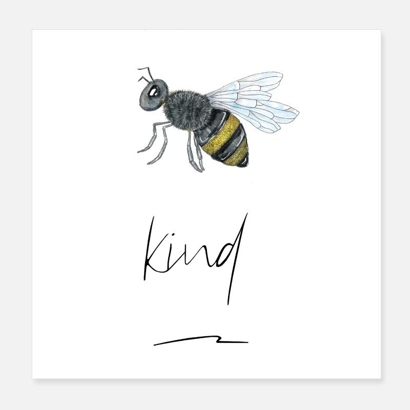 Hand-Drawn Bees Print "Bee Kind" Poster 8" x 8" (20x20 cm)