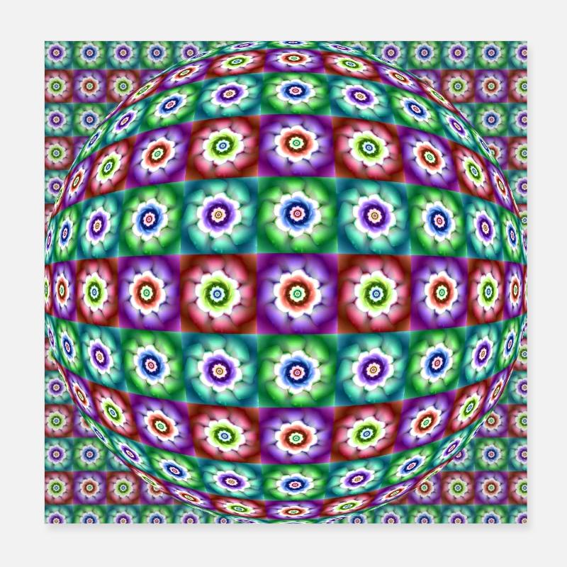 FRACTAL FLOWERS OP ART Poster 8" x 8" (20x20 cm)