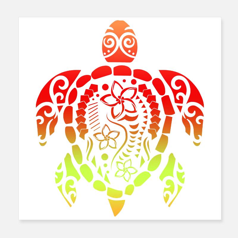 Samoan Turtle Polynesia Tribal Tattoo Gift Poster 8" x 8" (20x20 cm)