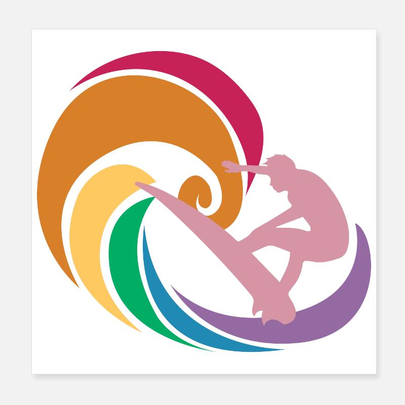 Idée de cadeau de tatouage de couleur arc-en-ciel surfer Waves Poster 20 x 20 cm