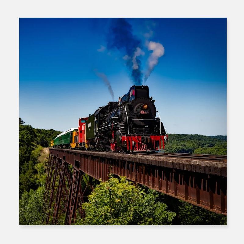 Train vintage sur chemin de fer dans le paysage du pays Poster 20 x 20 cm