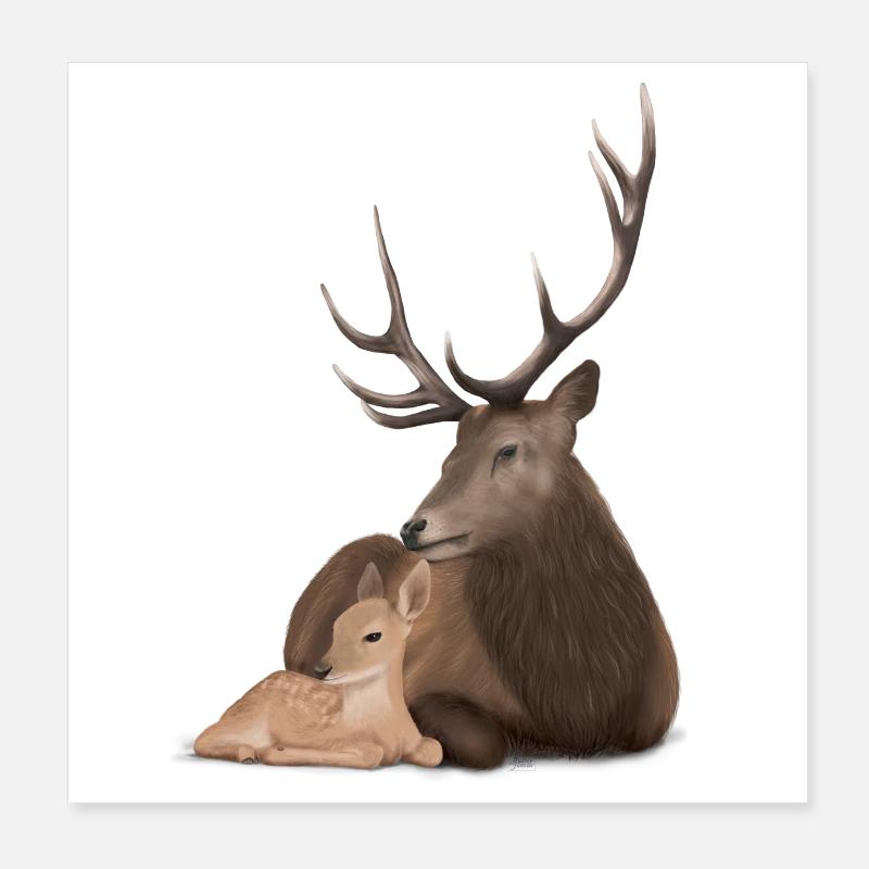 Papa Hirsch und sein Kitz Poster 20x20 cm