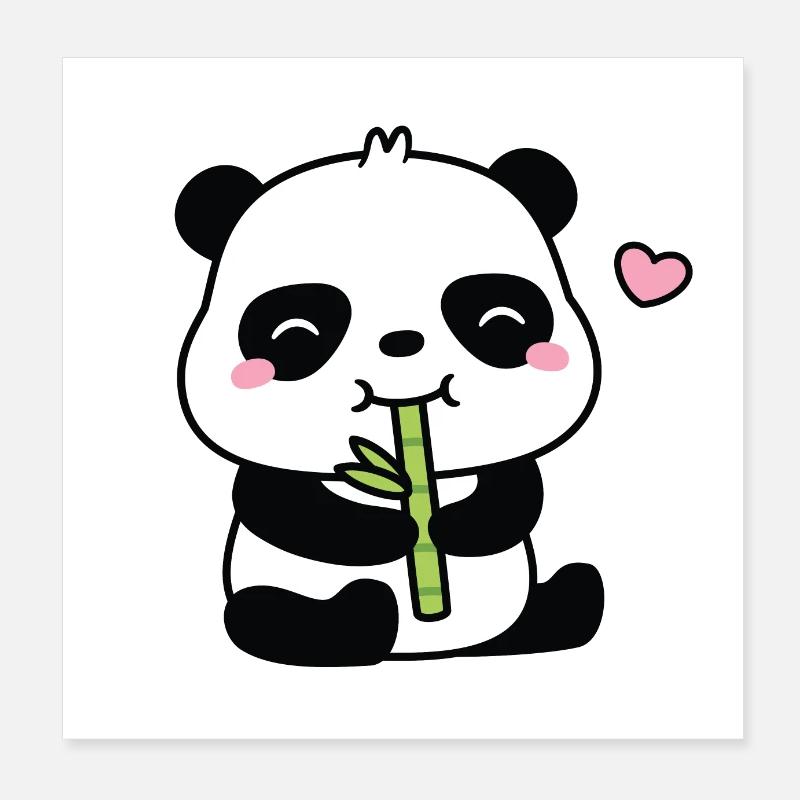 Mignon petit panda mangeant une pousse de bambou Poster 20 x 20 cm