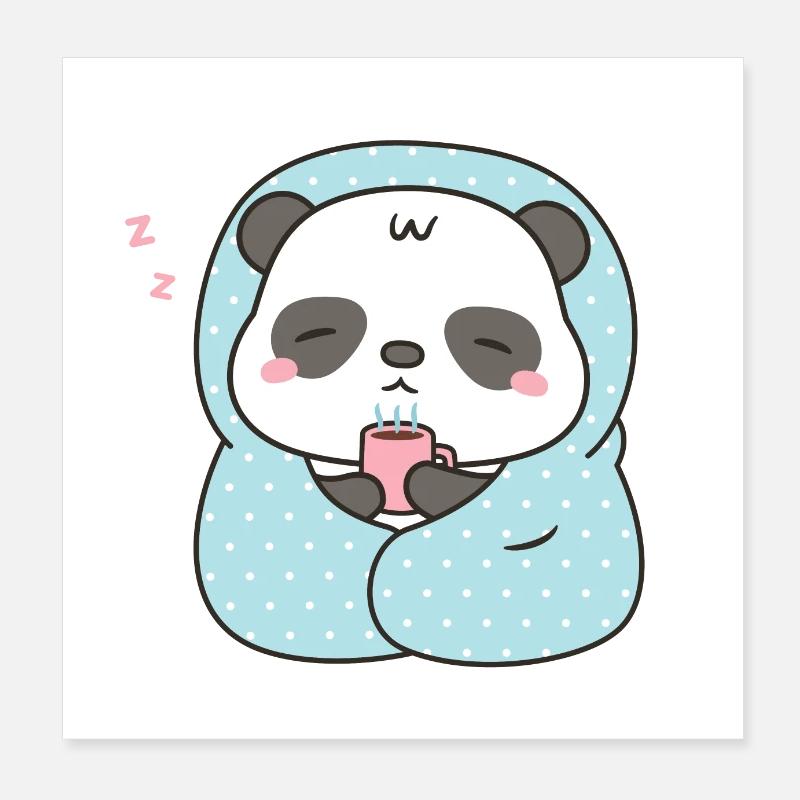 Mignon petit panda avec café et couverture Poster 20 x 20 cm