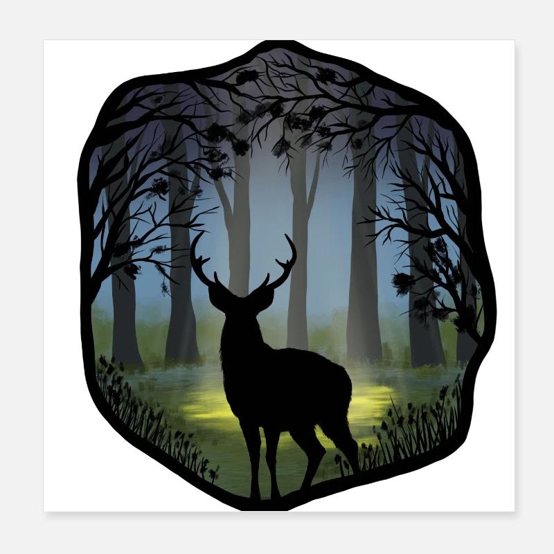 Hirsche im Wald Poster 20x20 cm