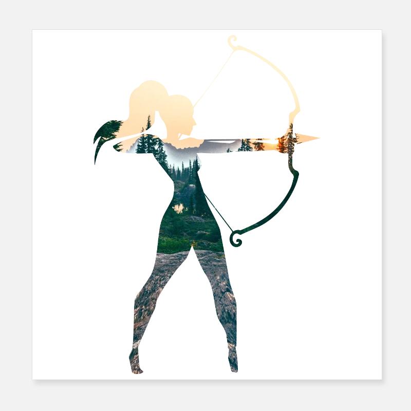 Double Exposure Art Bogenschießen Mädchen Geschenk Poster 20x20 cm
