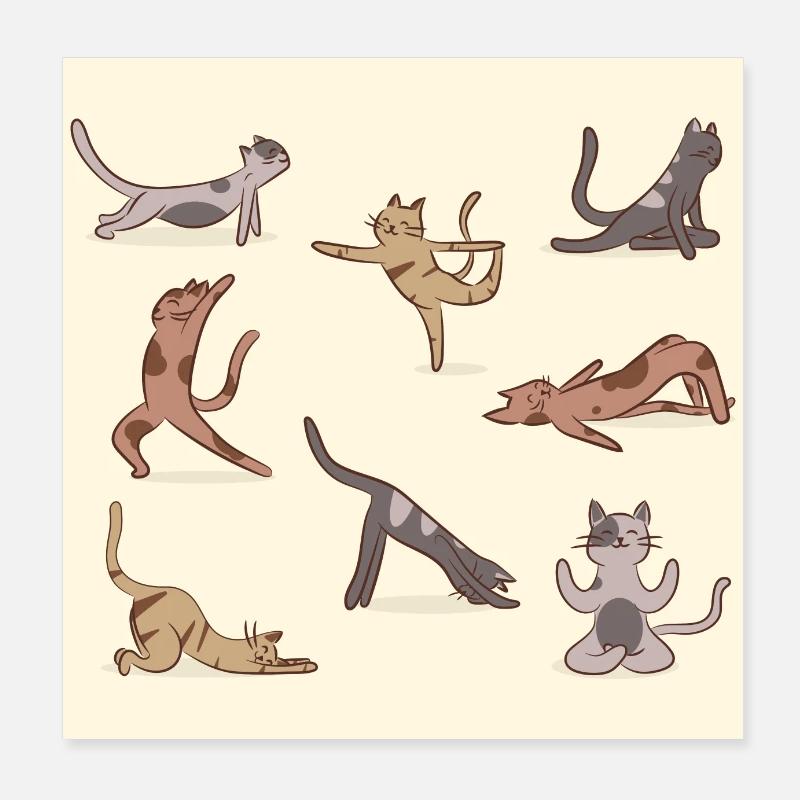 Affiche de méditation de méditation de yoga de modèle de chats Poster 20 x 20 cm